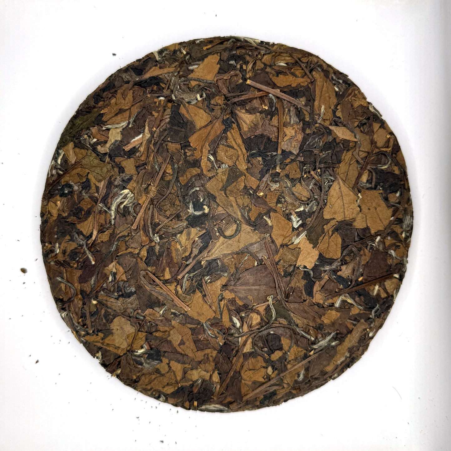 Round compressed tea cake on a white background